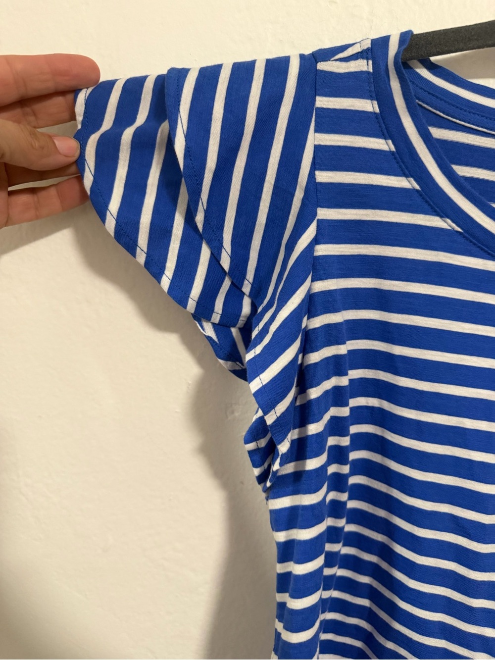 LOFT Blue White Stripe Flutter Sleeve Tee Petite Small - Picture 4 of 8
